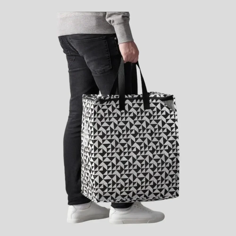 KEA - KNALLA Two (2) Tote Bags 12 Gal Black & White Geometric Storage Bins NWT